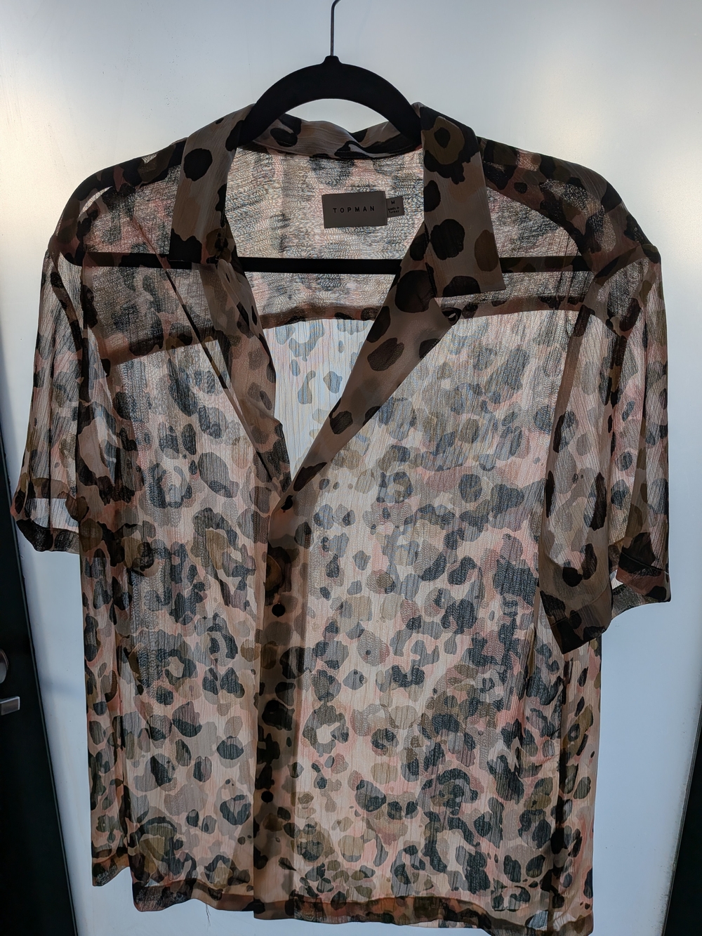 Topman Sheer Animal Print Short Sleeve Shirt - Pink & Brown